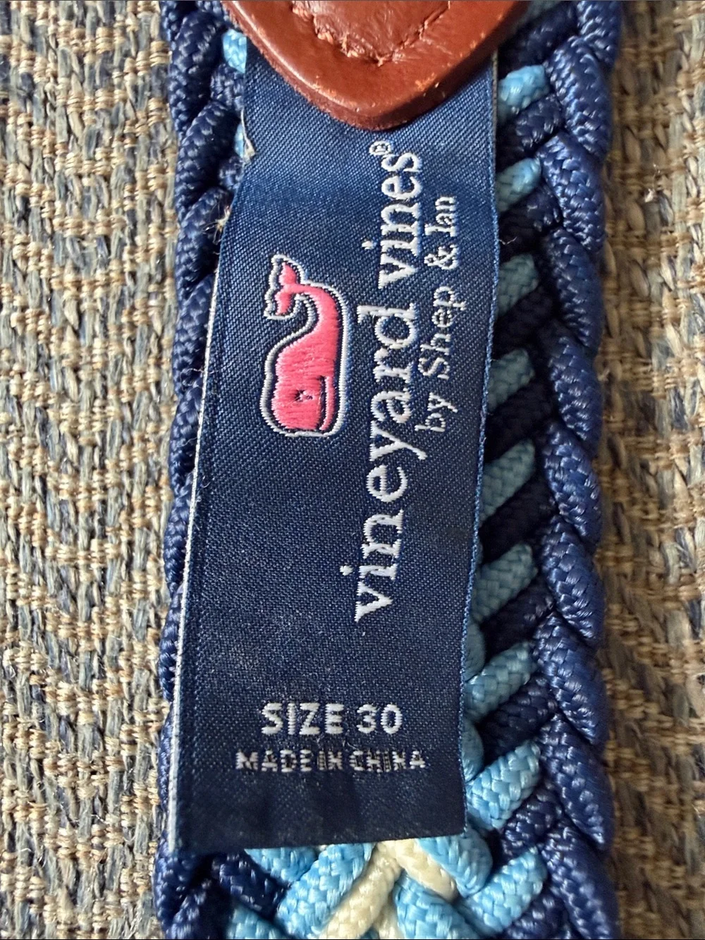 Vineyard Vines Men’s Blue/Light Braided Stretch Leather Belt Size: 30